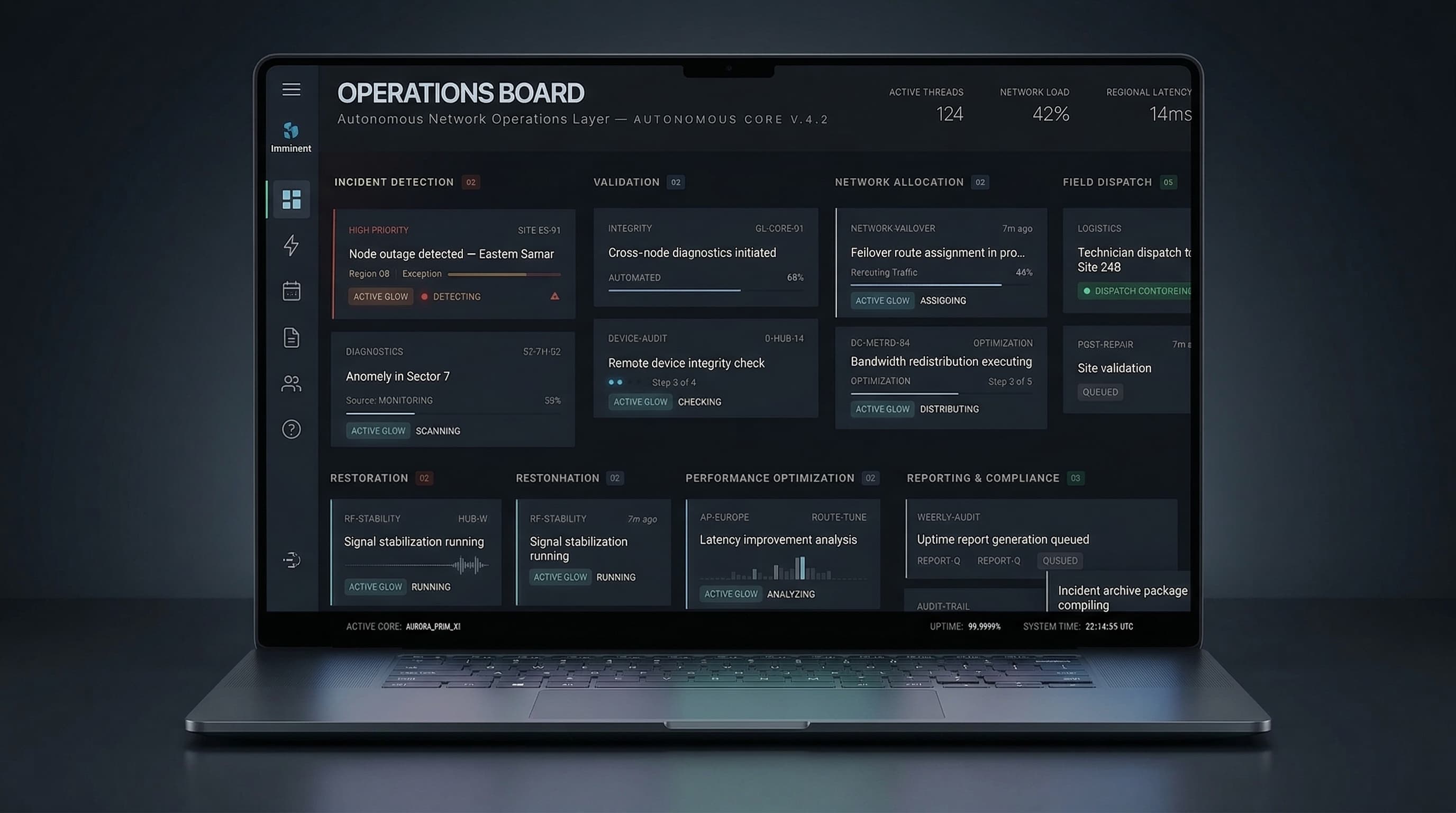 Laptop displaying YUNO operations board and enterprise software dashboard